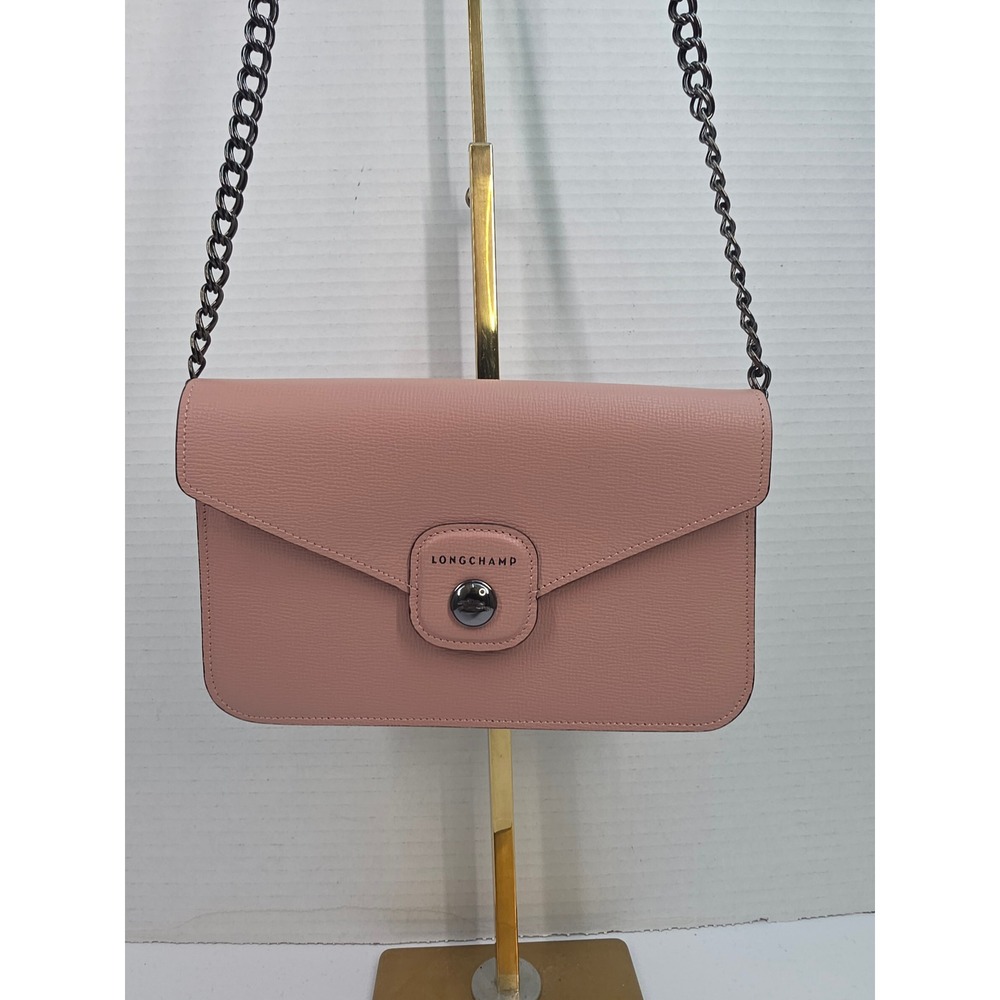 Longchamp Le Foulonne Blush Pink Leather Wallet on Chain Crossbody L4559 813 A80